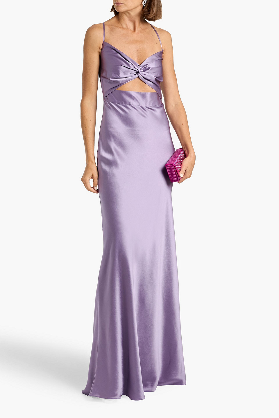 Michelle Mason Twisted Cutout Silk-satin Gown In Multi