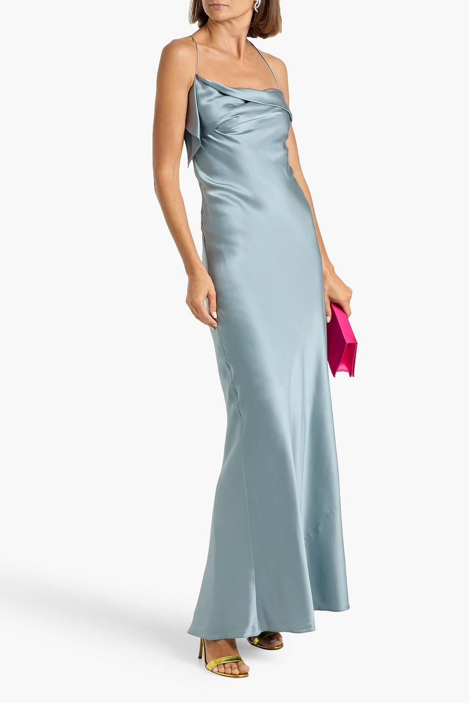 Michelle Mason Draped Silk-satin Gown In Multi