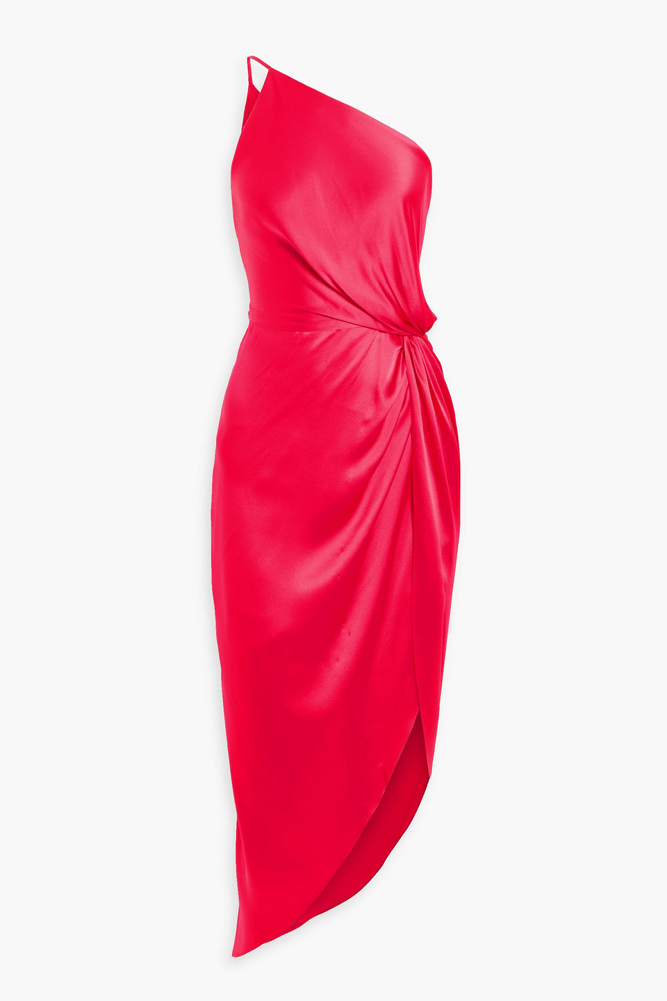 Michelle Mason One-shoulder Twisted Silk-satin Dress In Red