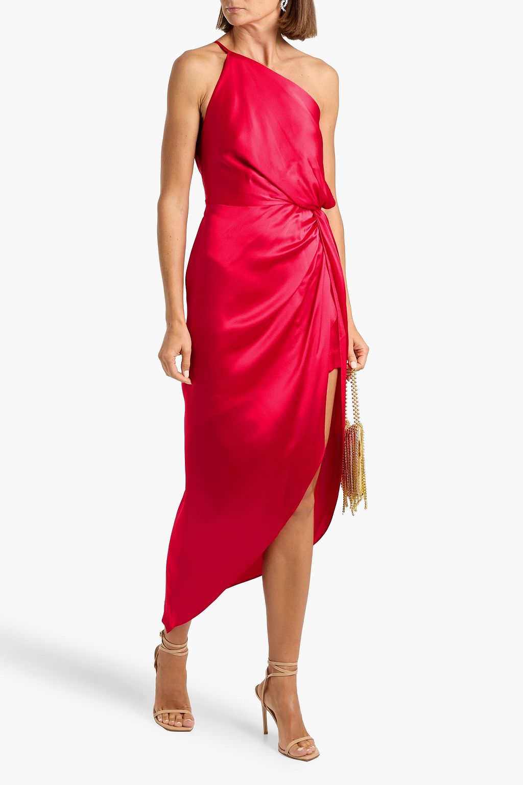 MICHELLE MASON One-shoulder twisted silk-satin dress