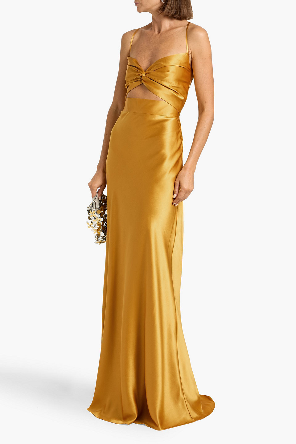 Michelle Mason Twisted Cutout Silk-satin Gown In Animal Print