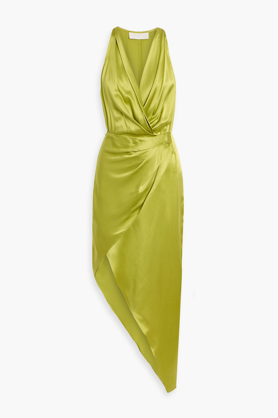 Michelle Mason Wrap-effect Silk-satin Midi Dress In Green