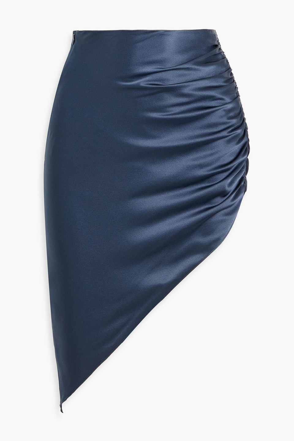Michelle Mason Asymmetric Ruched Silk-satin Mini Skirt In Blue