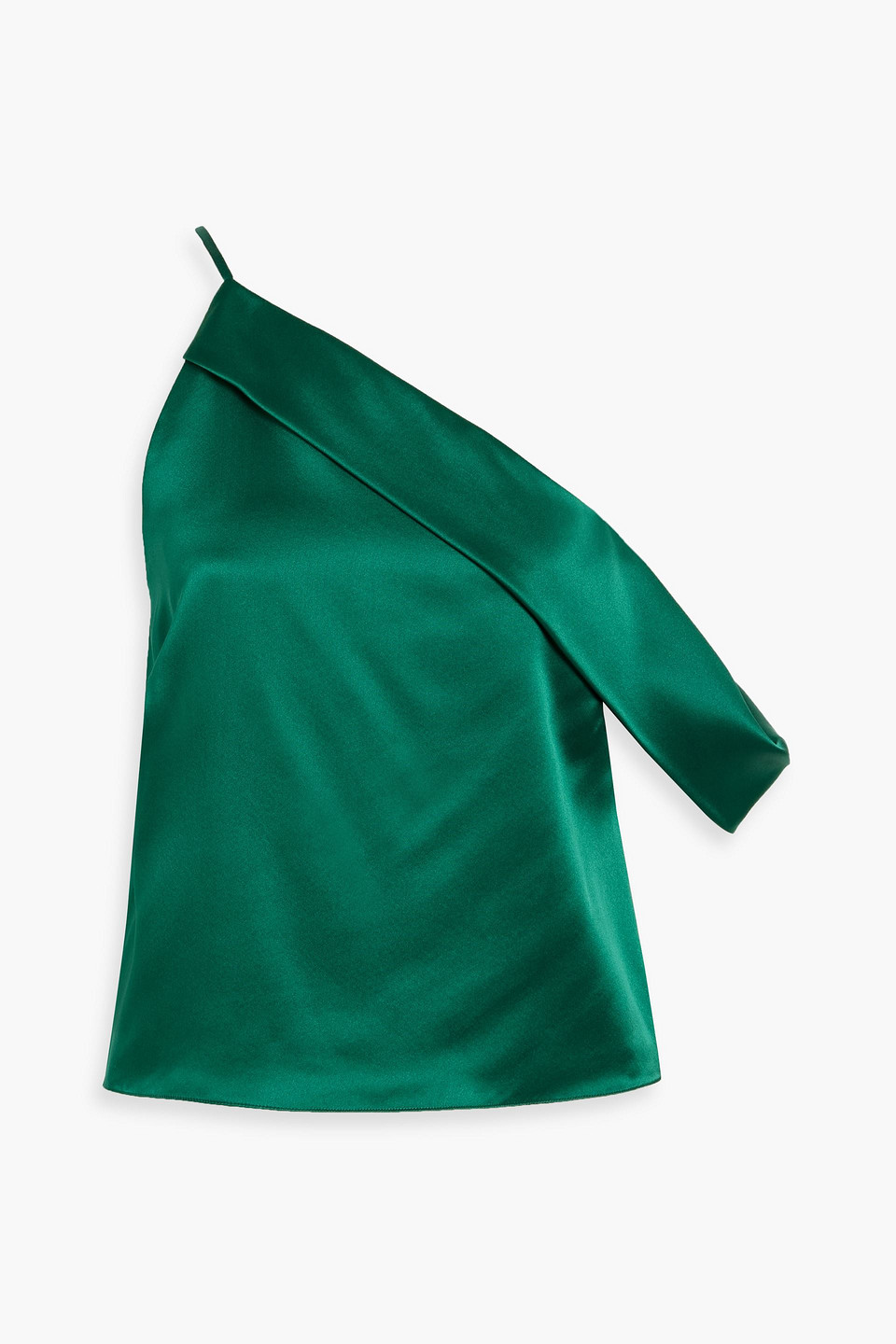 Michelle Mason One-shoulder Draped Silk-satin Top In Green