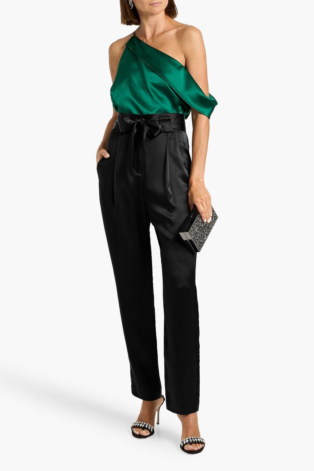 MICHELLE MASON One-shoulder draped silk-satin top