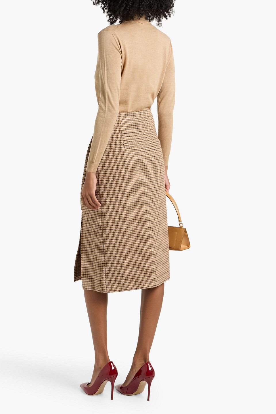 Weekend Max Mara Deborah Pleated Houndstooth Jersey Midi Skirt In Brown