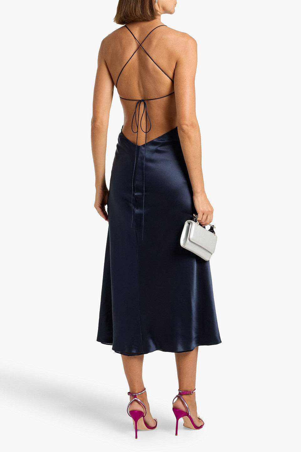 Michelle Mason Tie-back Cutout Silk-satin Midi Dress In Multi