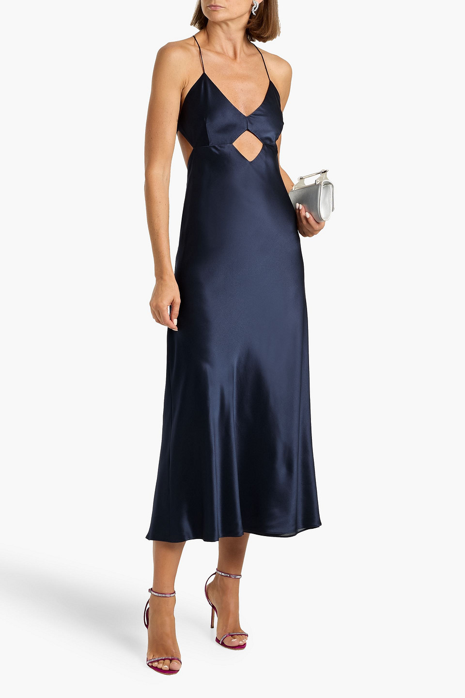 Michelle Mason Tie-back Cutout Silk-satin Midi Dress In Multi