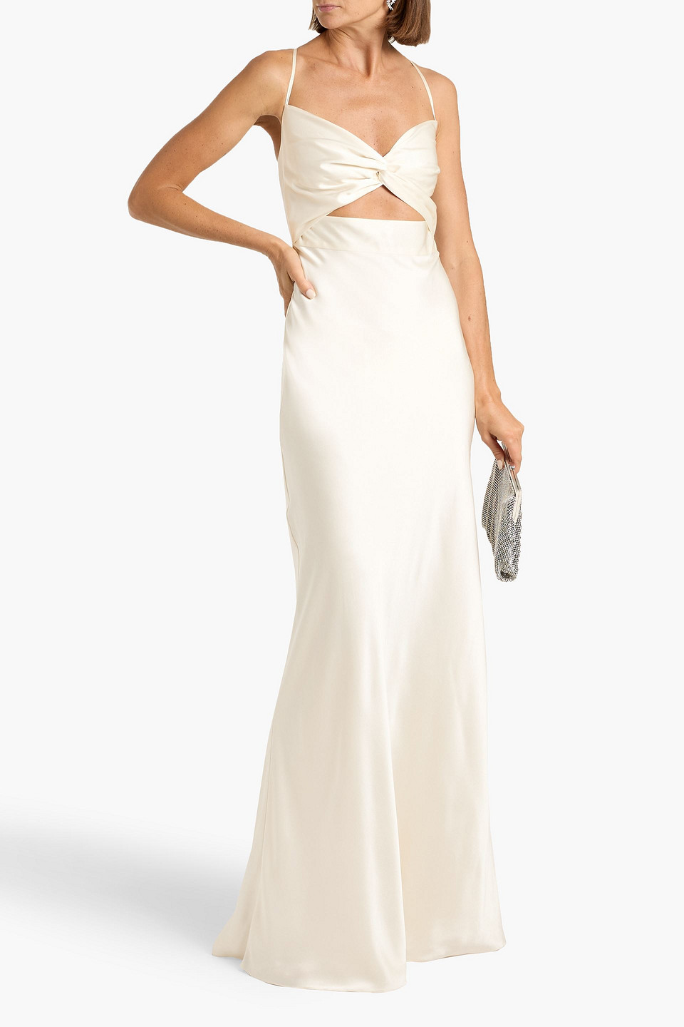 Michelle Mason Twisted Cutout Silk-satin Gown In Neutral