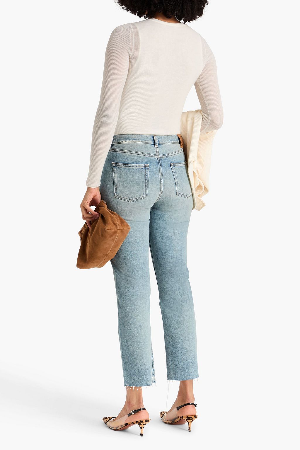 TOTEME Distressed high-rise tapered jeans