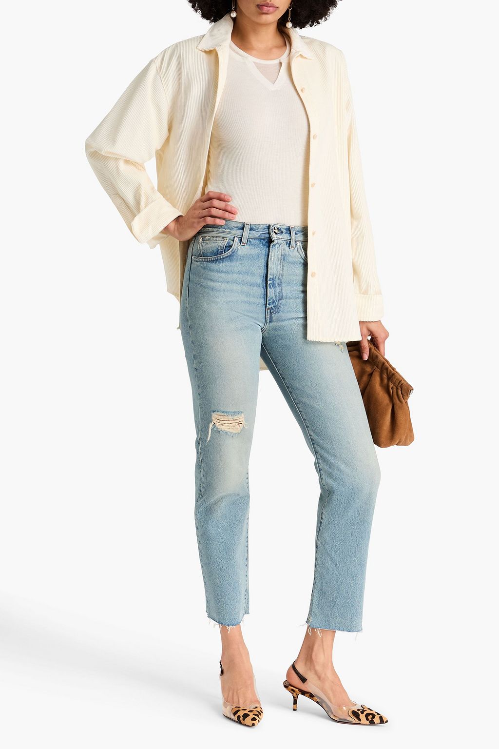 TOTEME Distressed high-rise tapered jeans