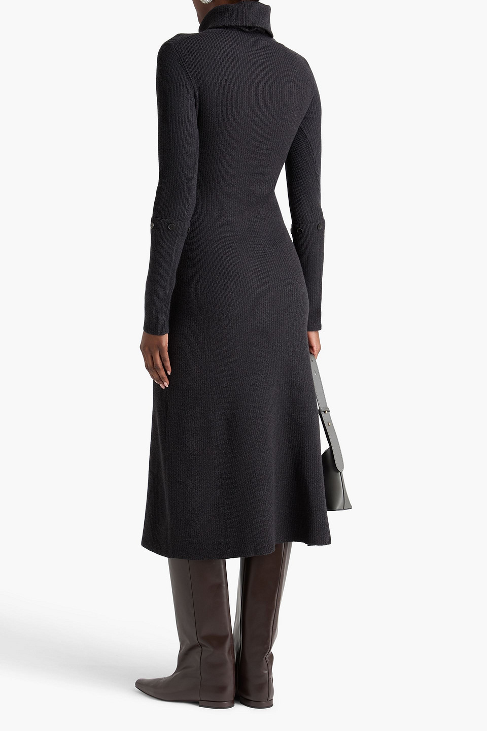 Proenza Schouler Ribbed-knit Turtleneck Midi Dress In Gray