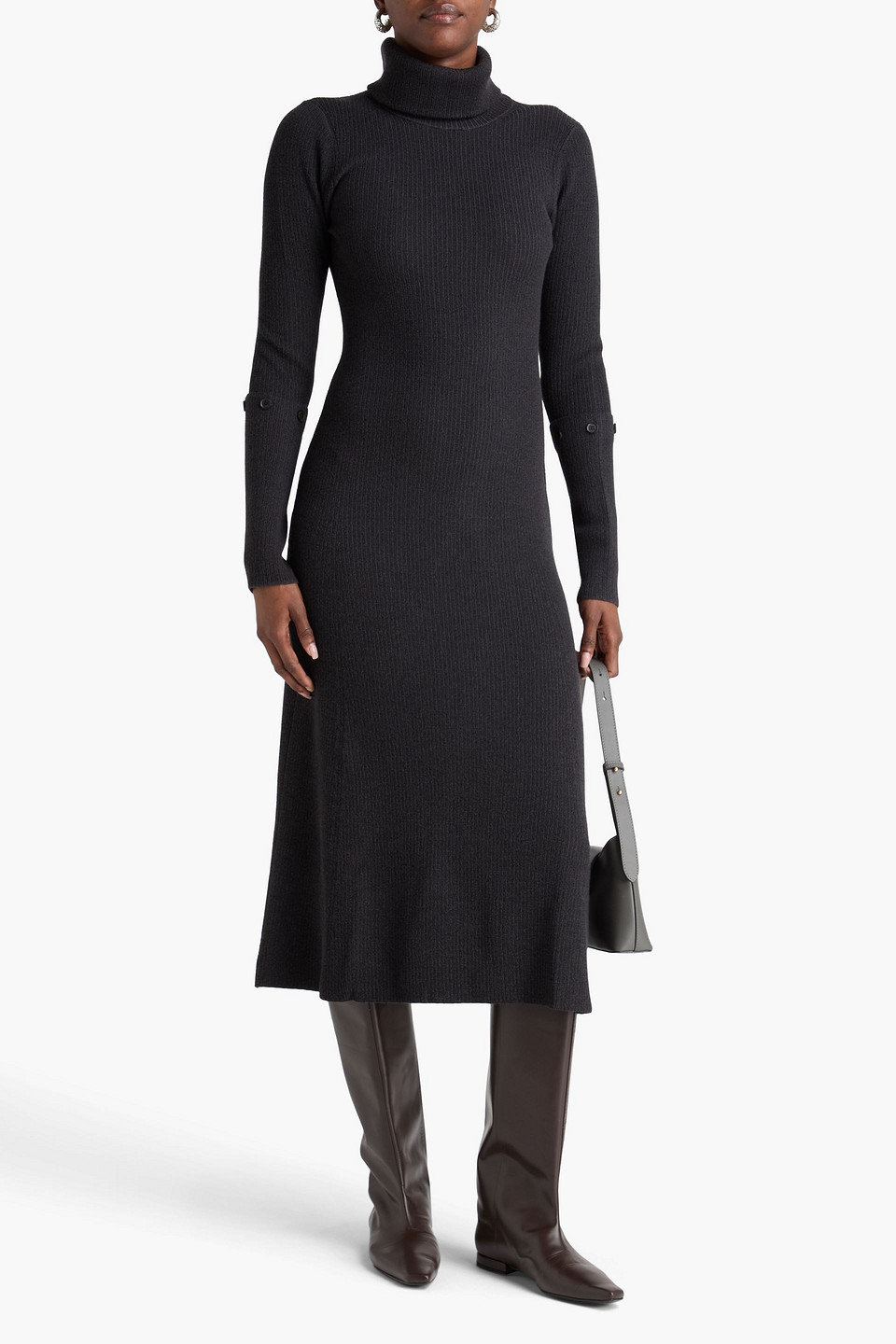 Proenza Schouler Ribbed-knit Turtleneck Midi Dress In Gray