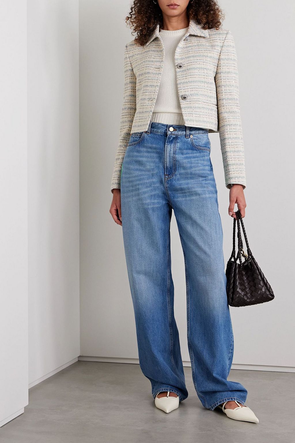 VALENTINO GARAVANI Cropped embellished cotton-blend tweed jacket
