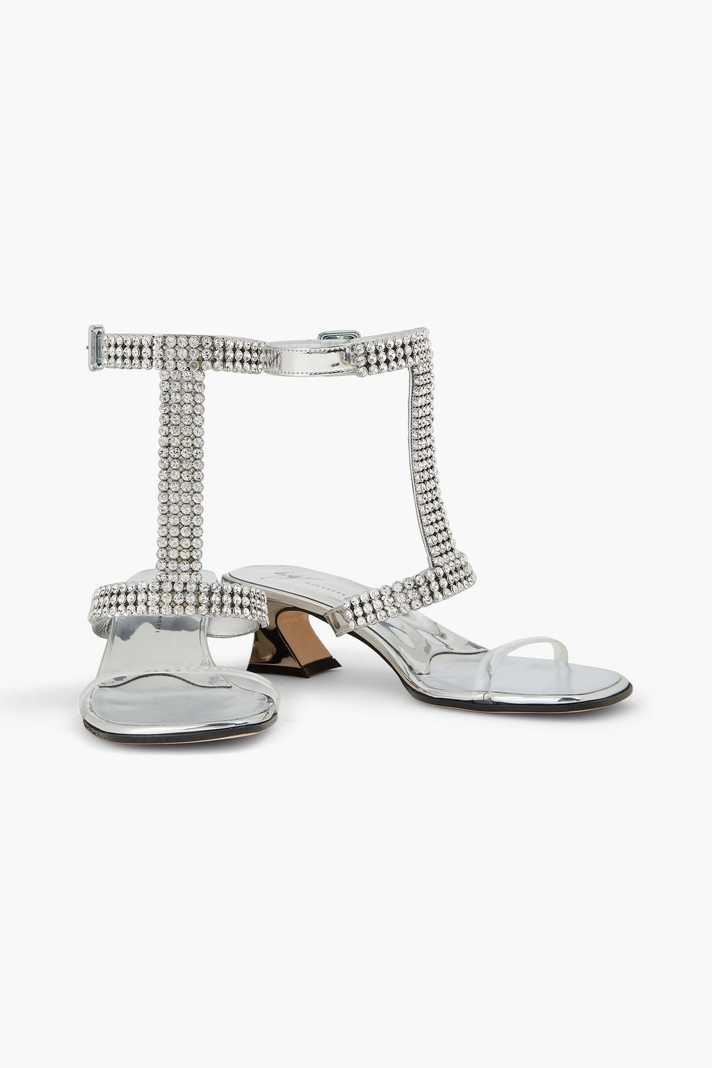GIUSEPPE ZANOTTI Twingo 45 crystal-embellished metallic leather and PVC sandals