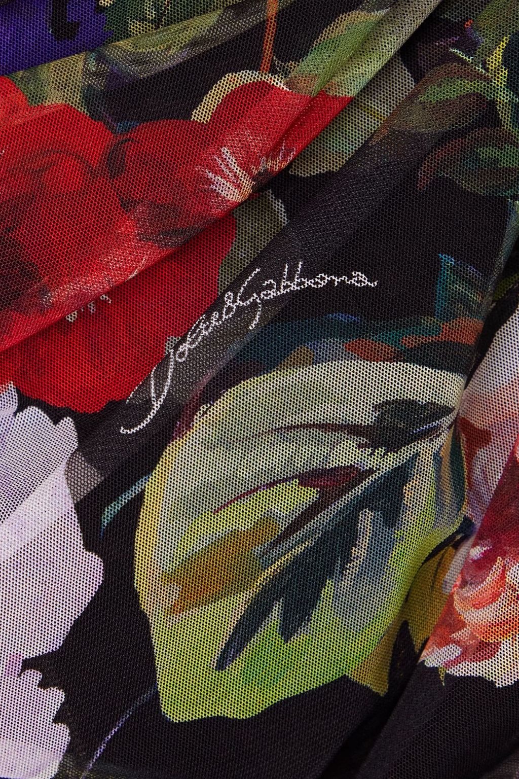 DOLCE&GABBANA Ruched floral-print stretch-tulle mini dress