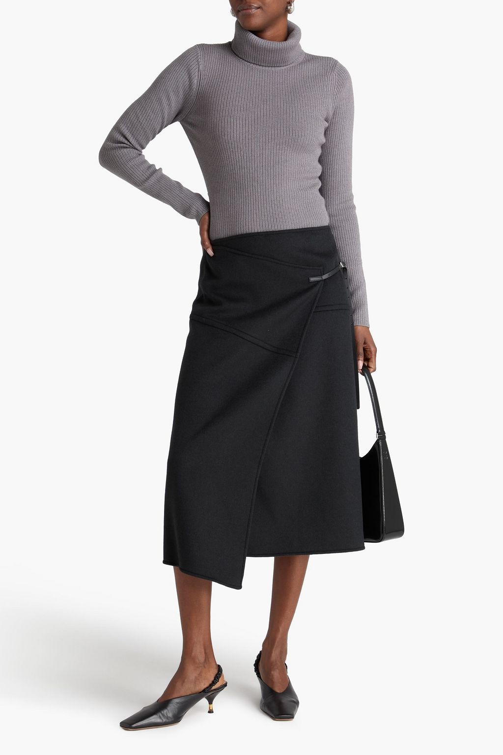 PROENZA SCHOULER تنورة متوسطة الطول بتصميم ملتف من صوف لبّاد