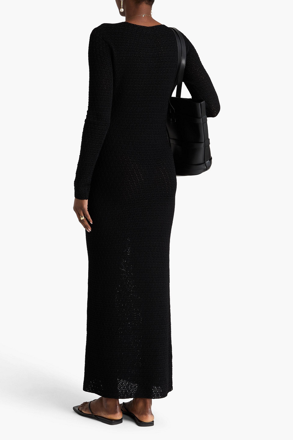 Totême Womens Toteme Cable-knit Round Neck Wool Maxi Dress In Black