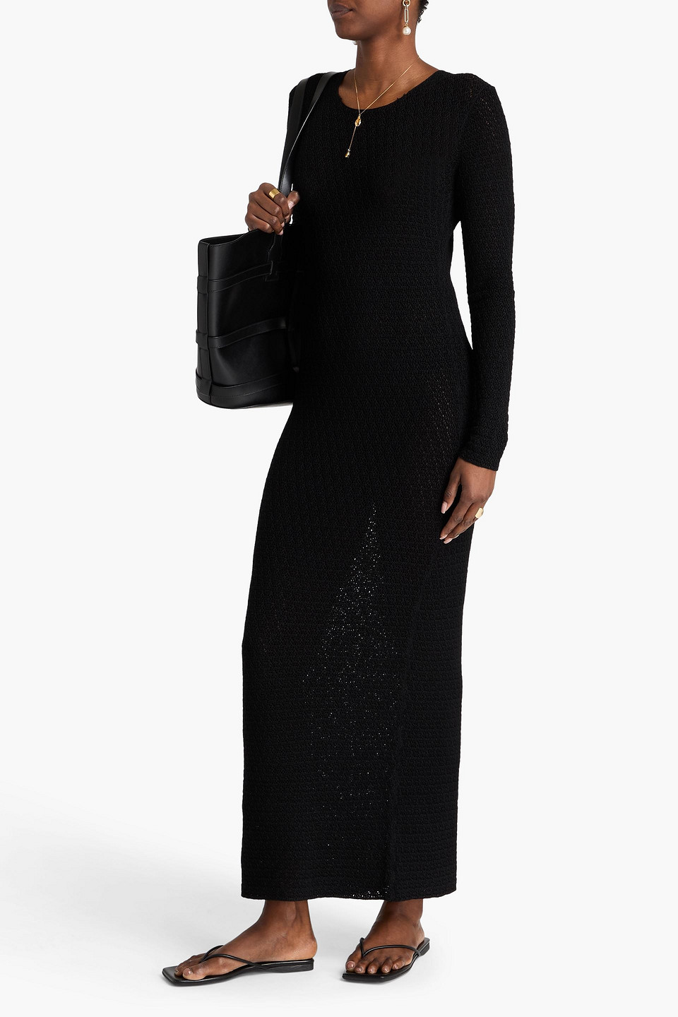 Totême Womens Toteme Cable-knit Round Neck Wool Maxi Dress In Black