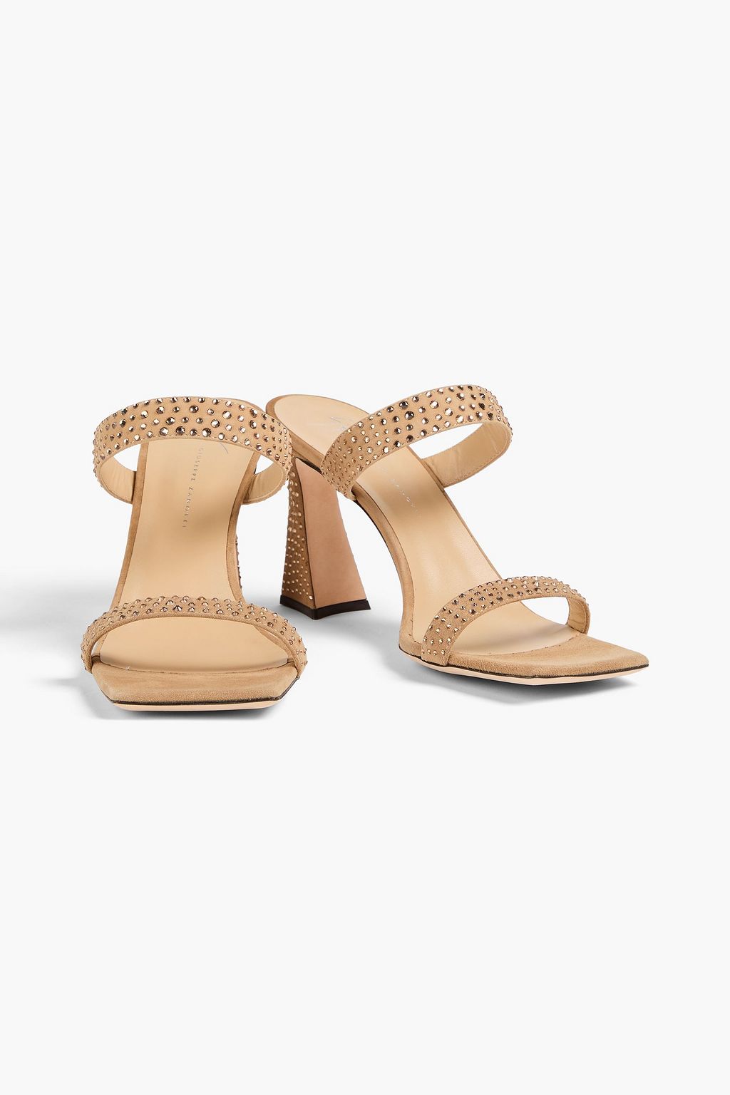 GIUSEPPE ZANOTTI 바닐라 85 크리스털 장식 스웨이드 뮬