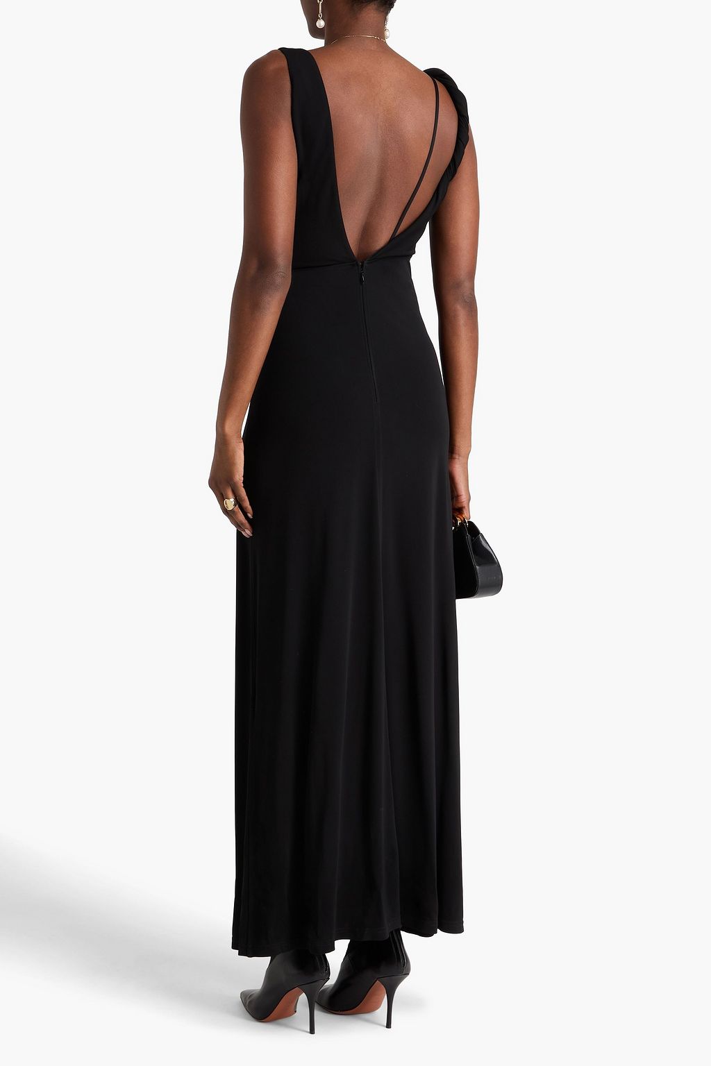 Draped stretch-jersey maxi dress - black - XXS