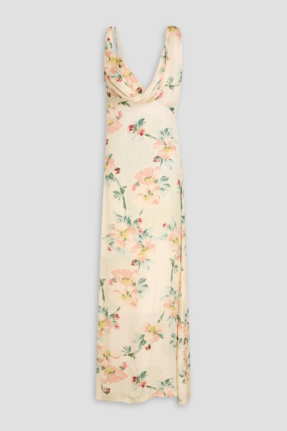 toteme - draped floral-print satin maxi dress - white - eu 30