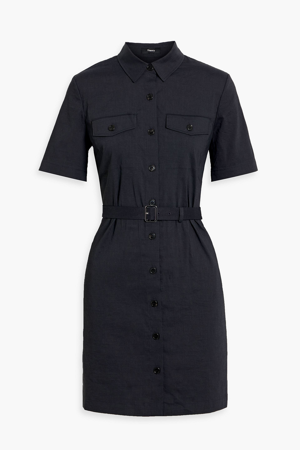 theory - linen-blend mini shirt dress - gray - us 0