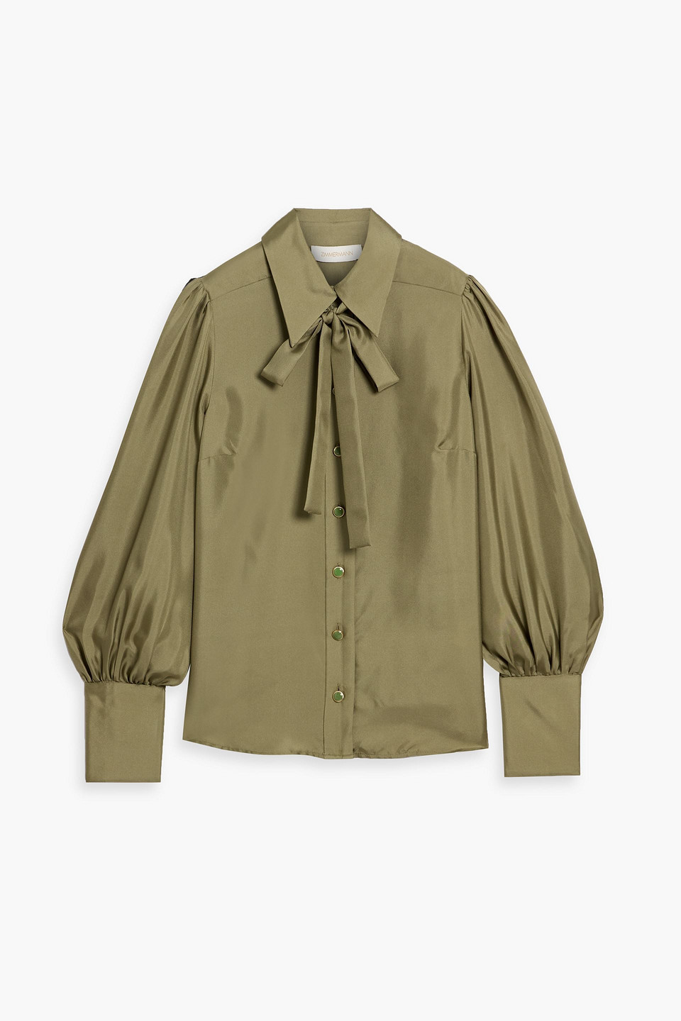 Zimmermann Pussy-bow Silk-twill Blouse In Green