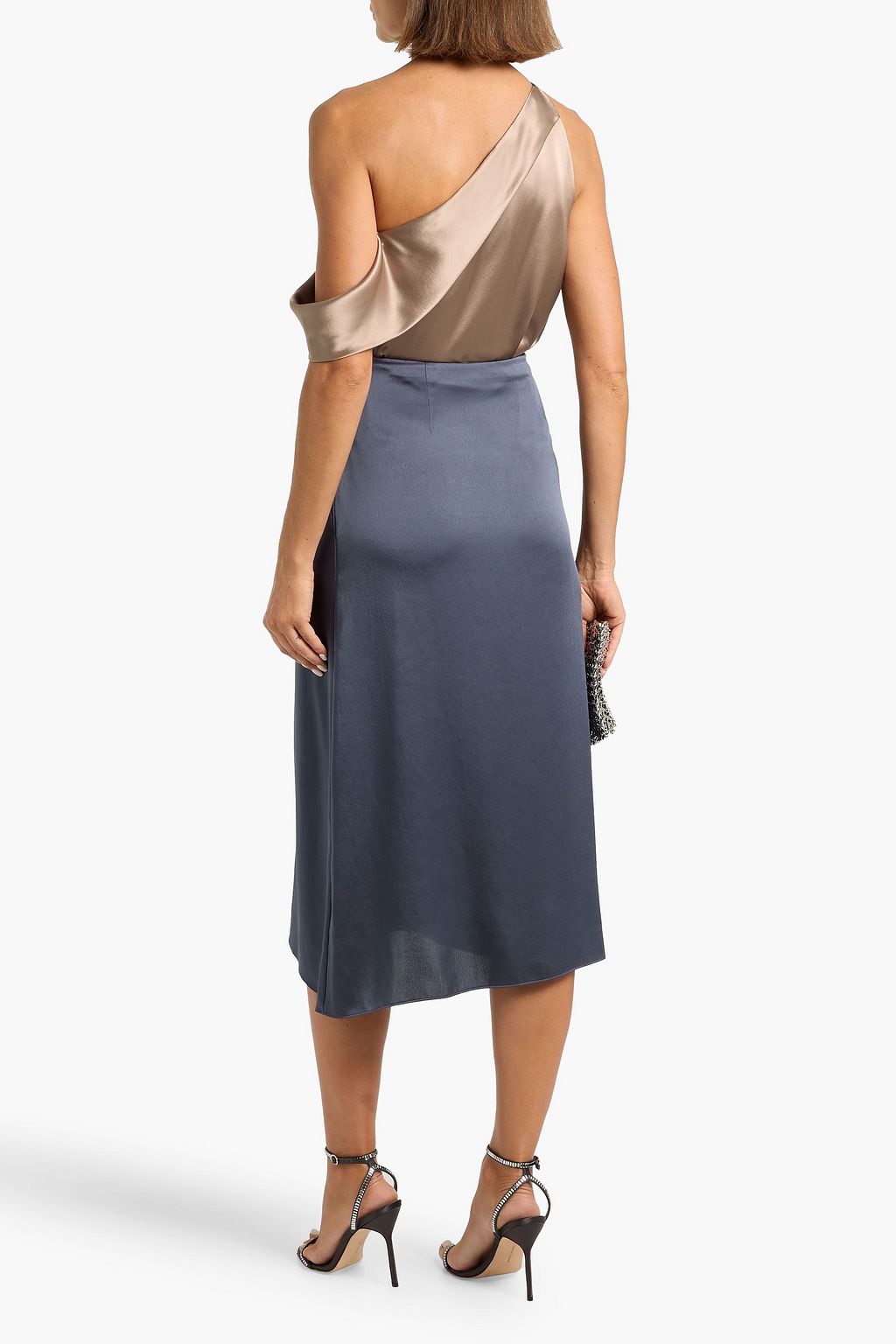 MICHELLE MASON One-shoulder draped silk-satin top