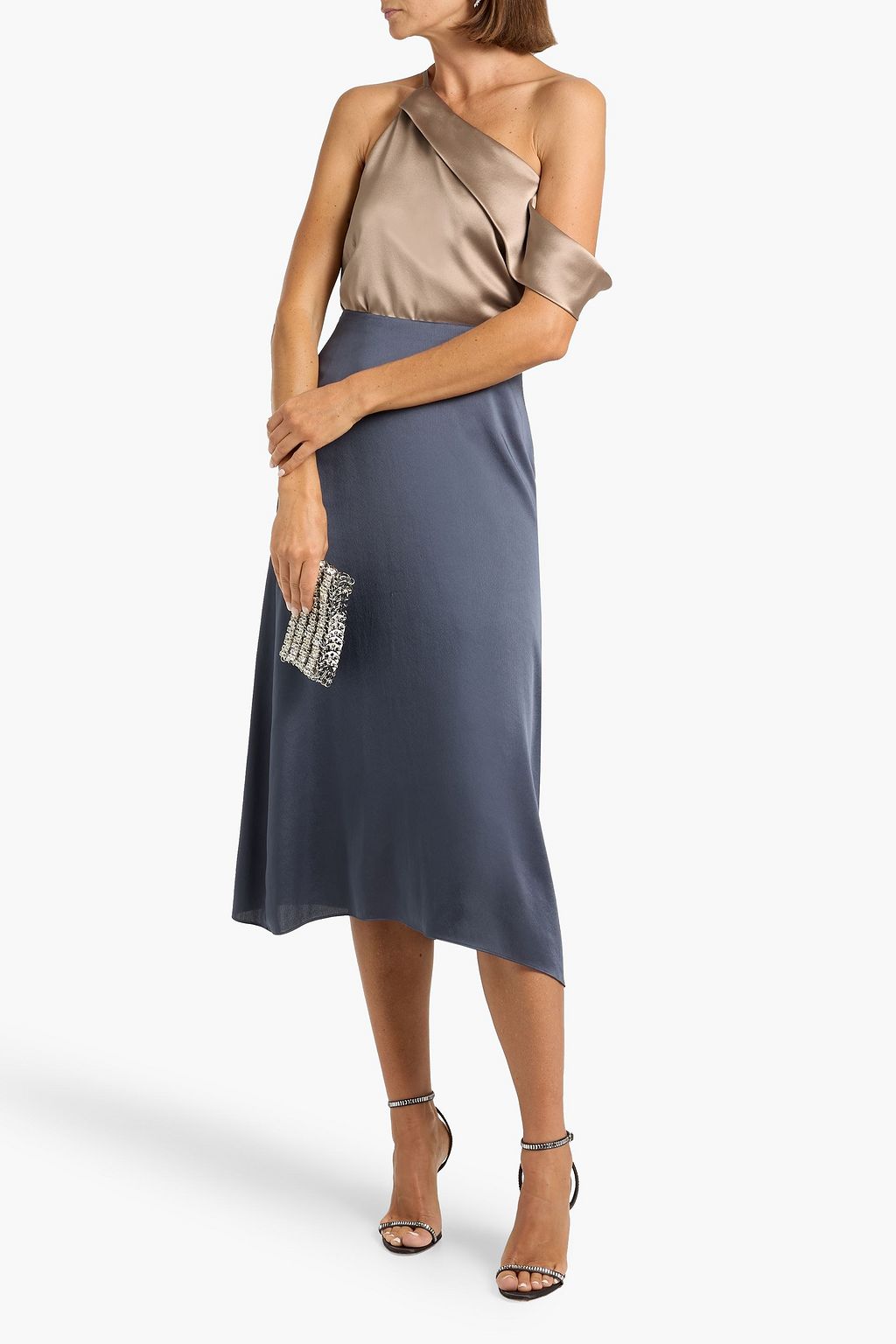 MICHELLE MASON One-shoulder draped silk-satin top