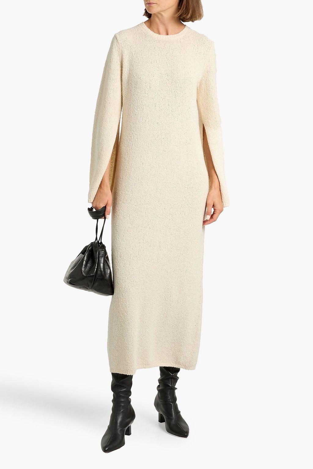 THEORY Bouclé-knit cotton-blend midi dress