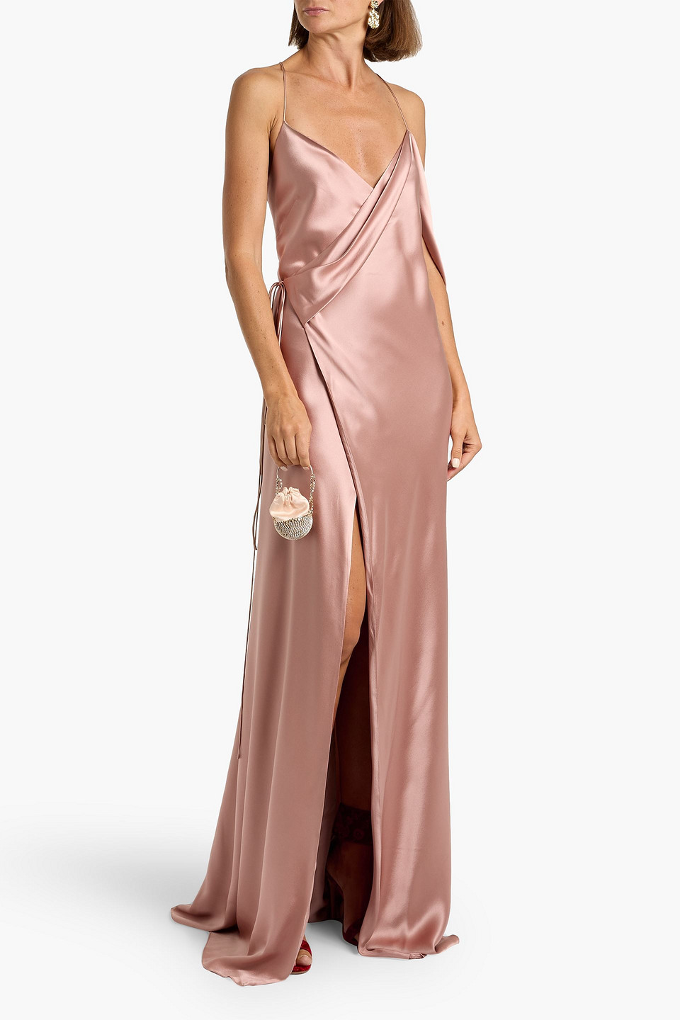 Michelle Mason Draped Silk-satin Wrap Gown In Multi