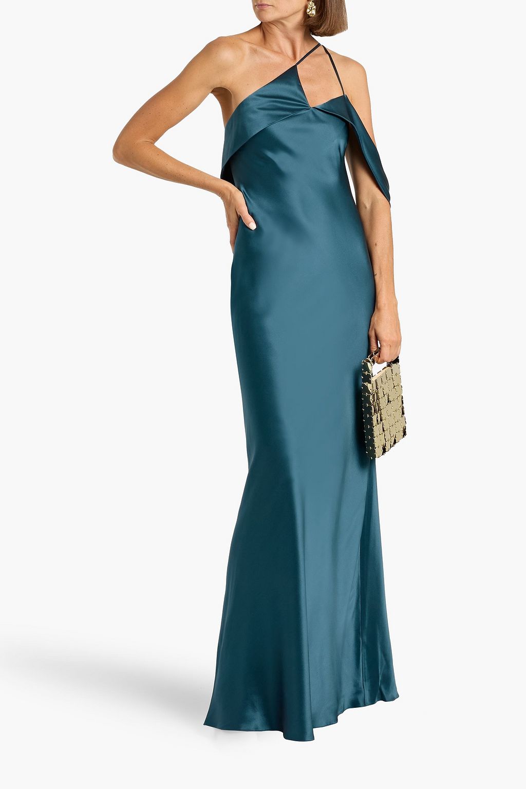 MICHELLE MASON One-shoulder silk-satin gown