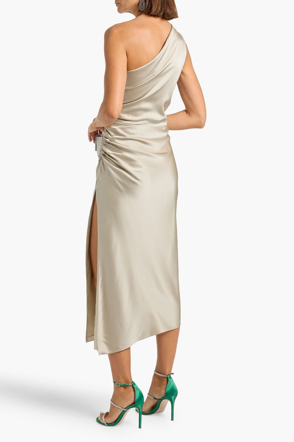 MICHELLE MASON One-shoulder ruched silk-satin midi dress