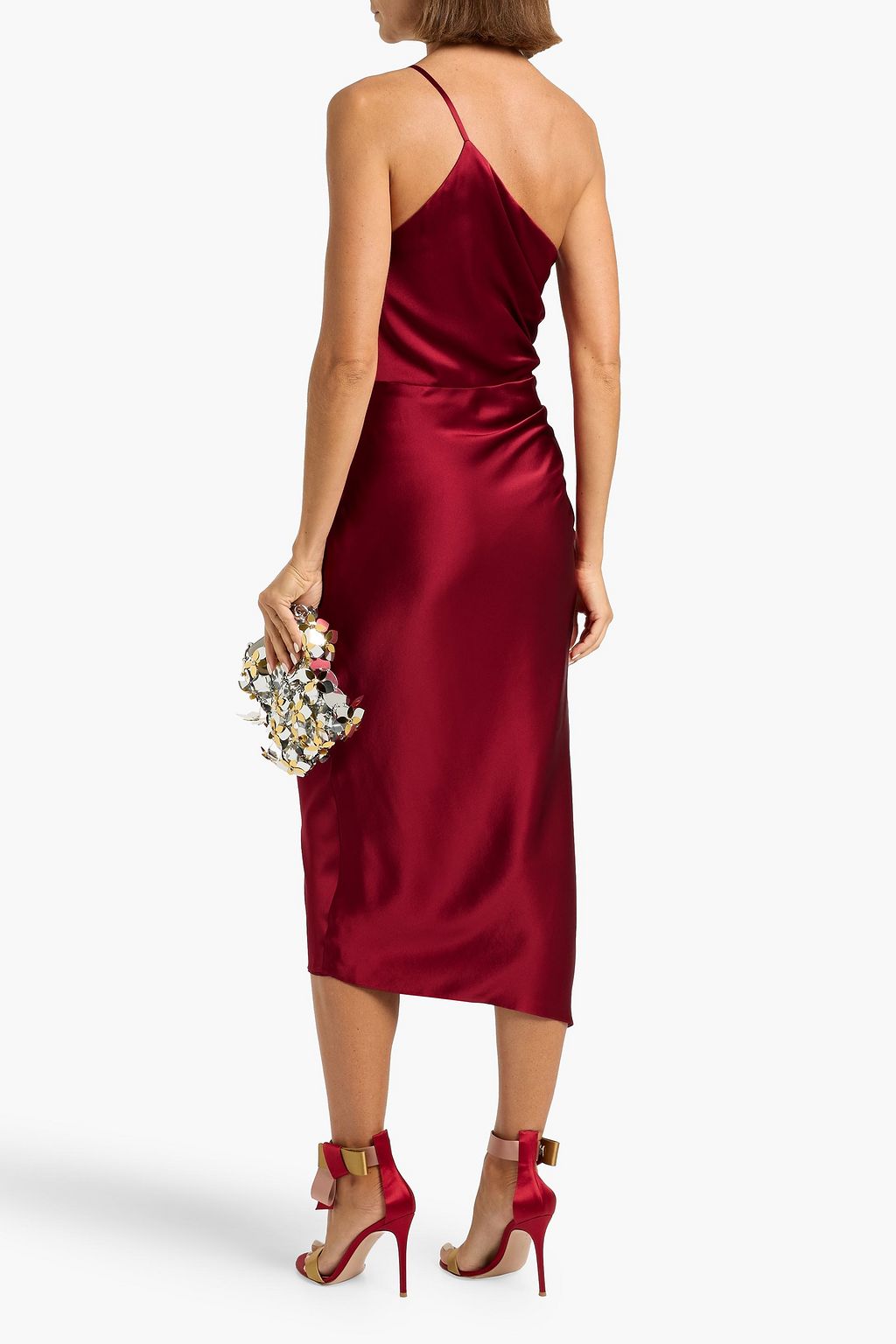 MICHELLE MASON One-shoulder ruched silk-satin midi dress