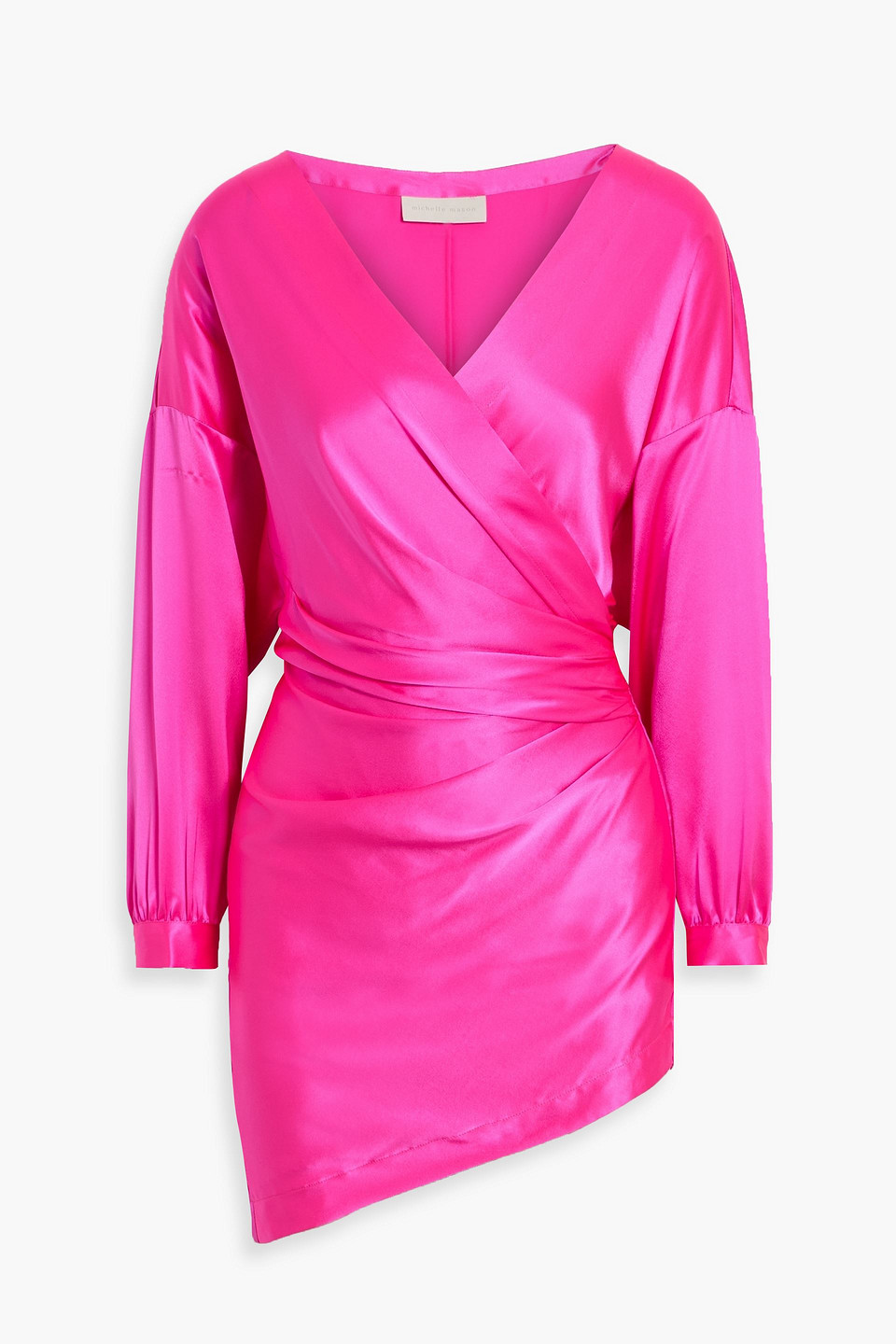 Michelle Mason Wrap-effect Silk-satin Mini Dress In Pink