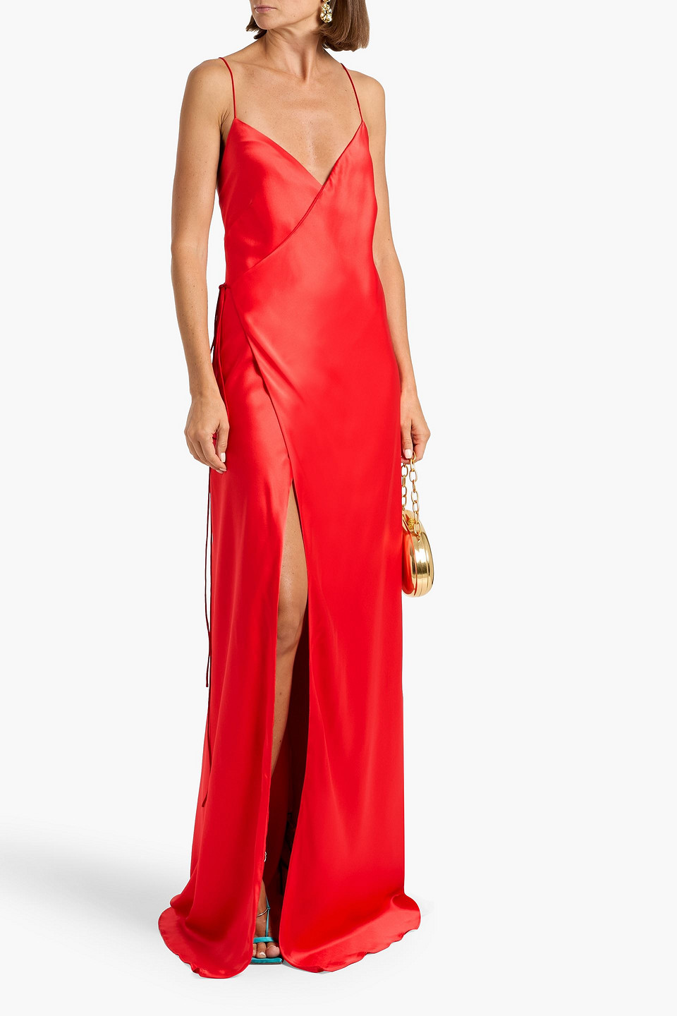 Michelle Mason Silk-satin Wrap Gown In Multi