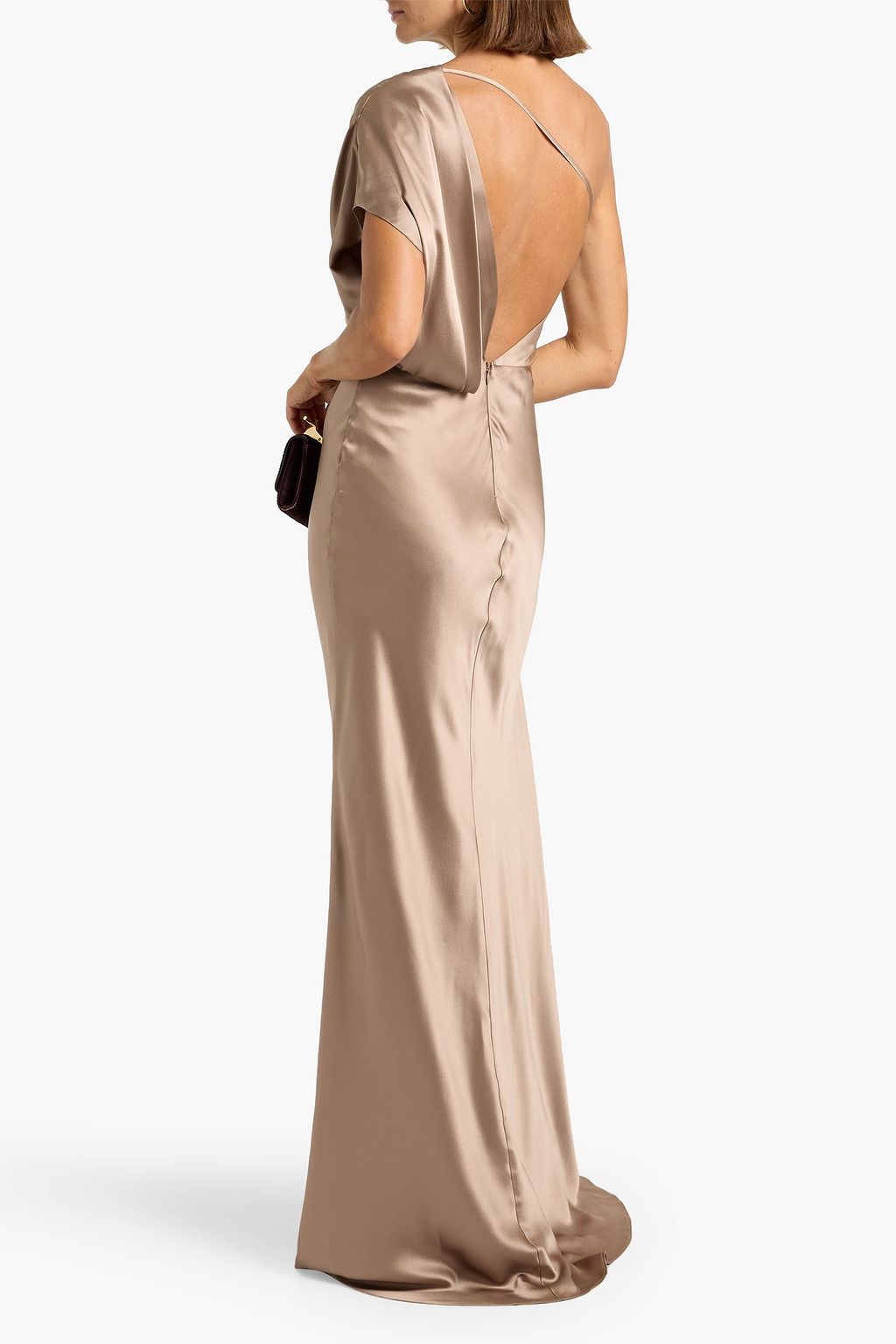 MICHELLE MASON One-shoulder open-back silk-satin gown