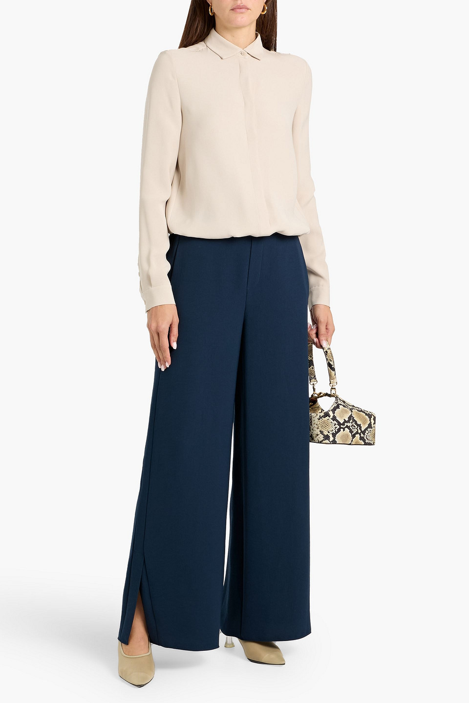Theory Crepe Wide-leg Pants In Blue