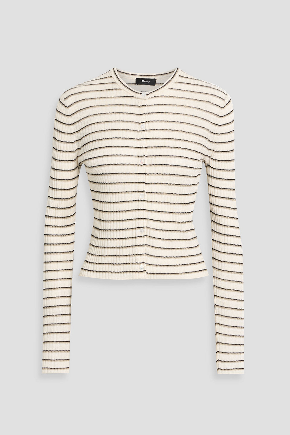 Theory Ribbed Striped Linen-blend Cardigan In White
