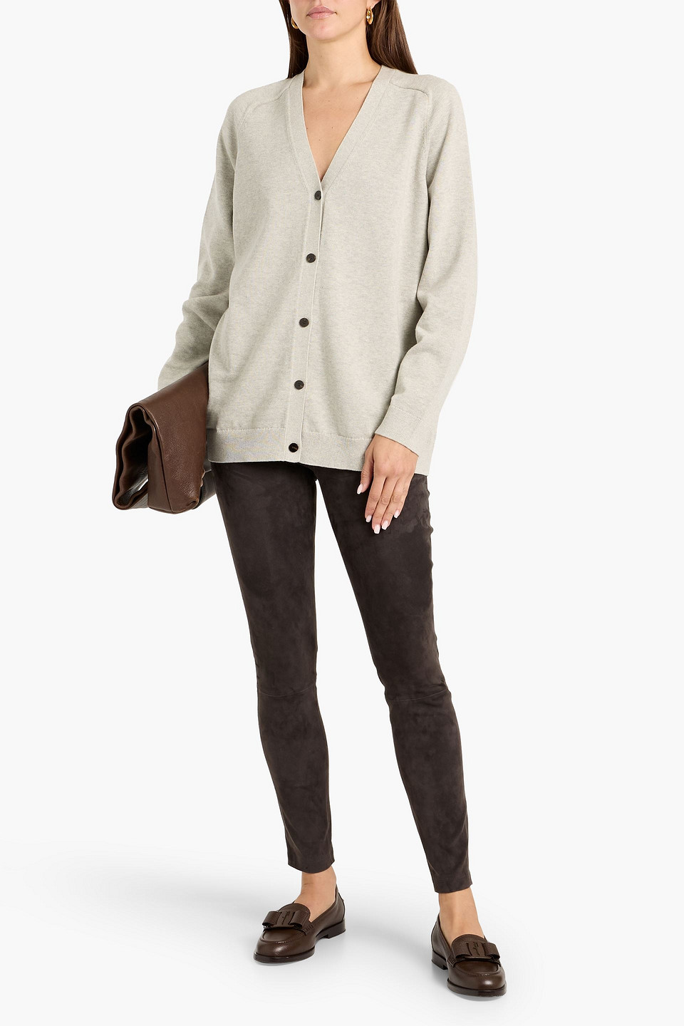 Theory Cotton And Cashmere-blend Cardigan In Gray