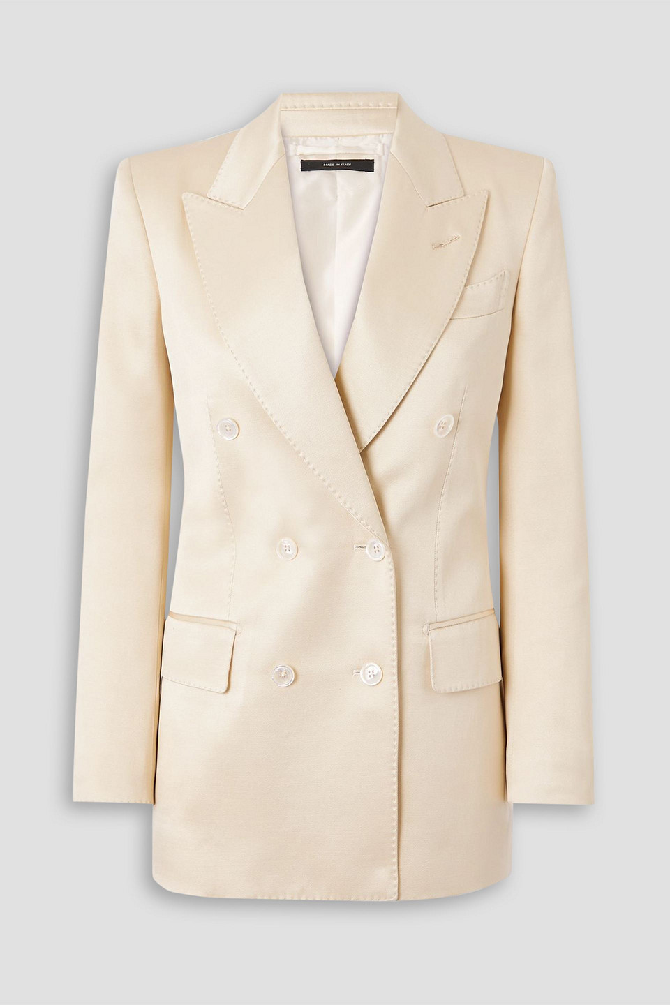 Tom Ford Double-breasted Silk And Wool-blend Twill Blazer In Neutral