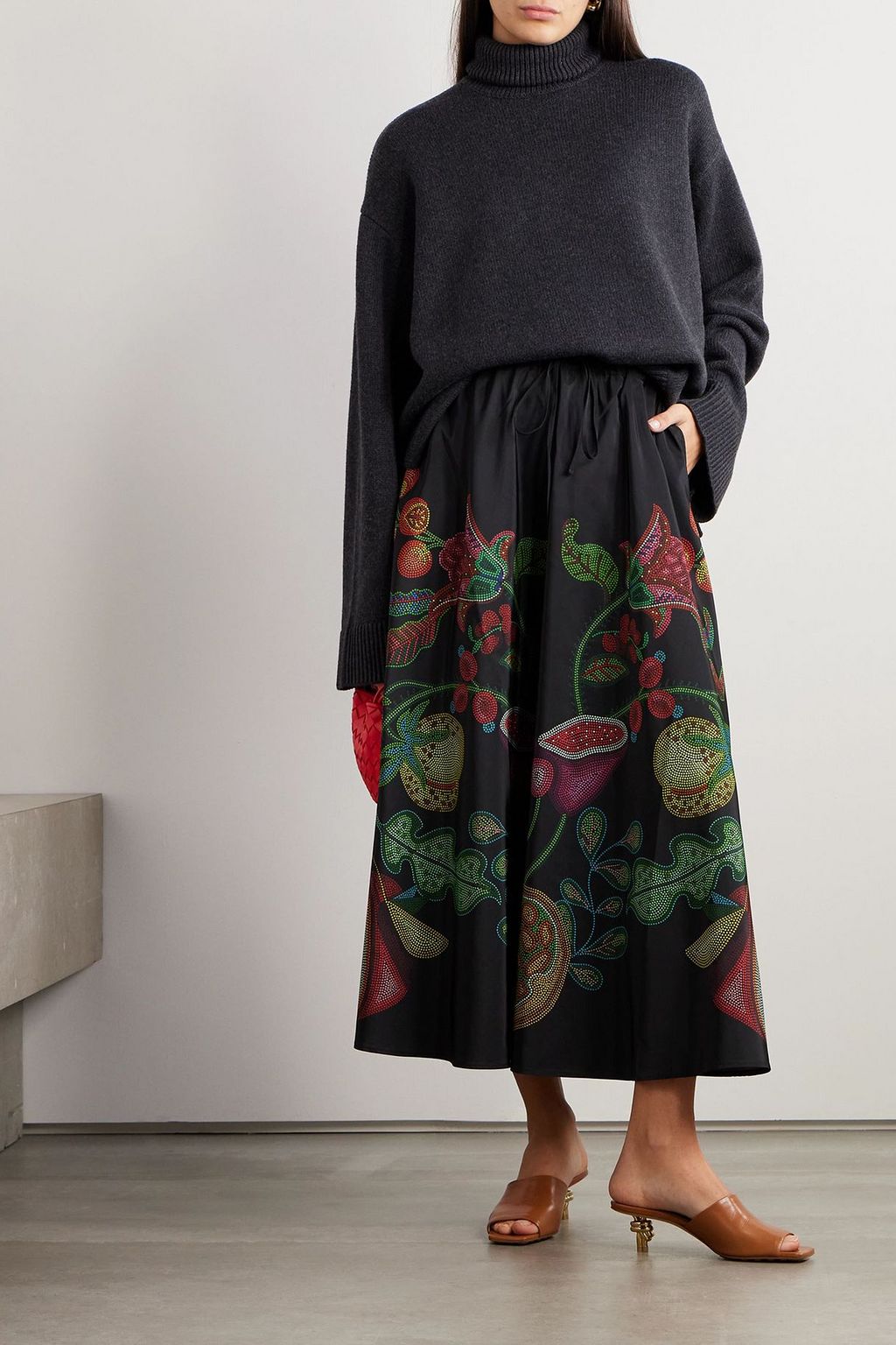 LA DOUBLEJ Printed faille midi skirt