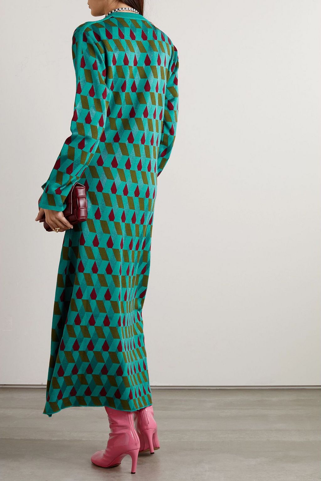 LA DOUBLEJ فستان طويل بقصة مريحة من مزيج القطن المحبوك بنمط جاكار