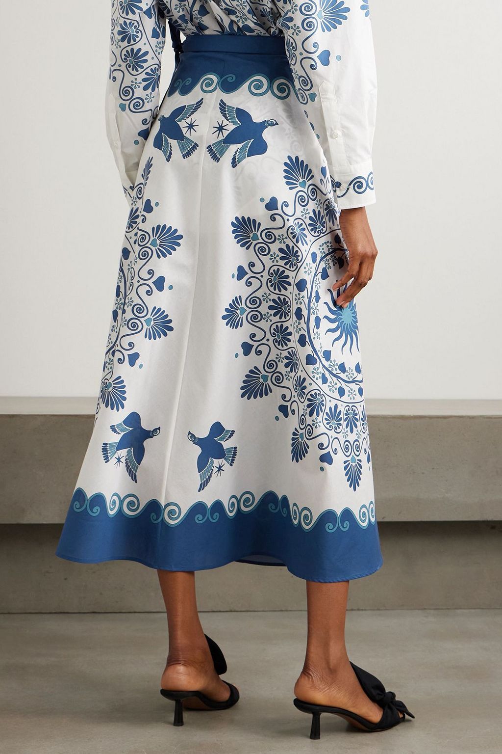 LA DOUBLEJ 프린트 코튼 랩 미디 스커트