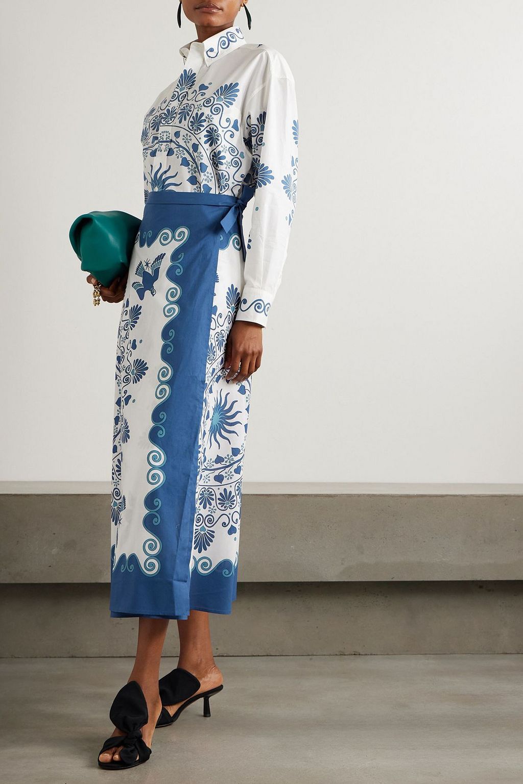 LA DOUBLEJ 프린트 코튼 랩 미디 스커트