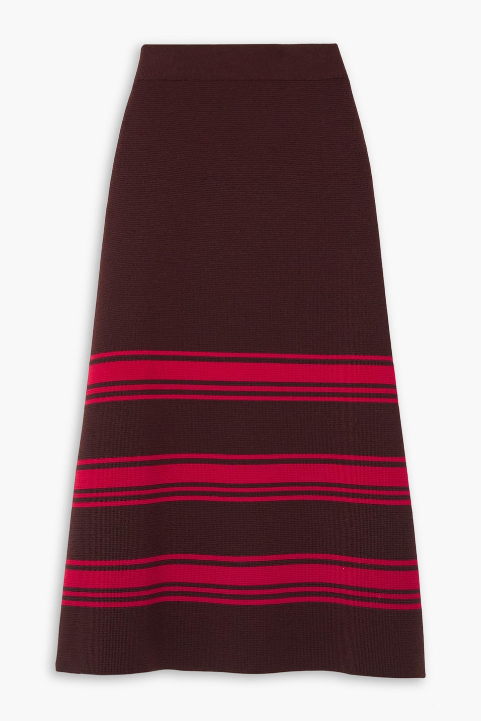 La Doublej Tones Striped Merino Wool Midi Skirt In Brown
