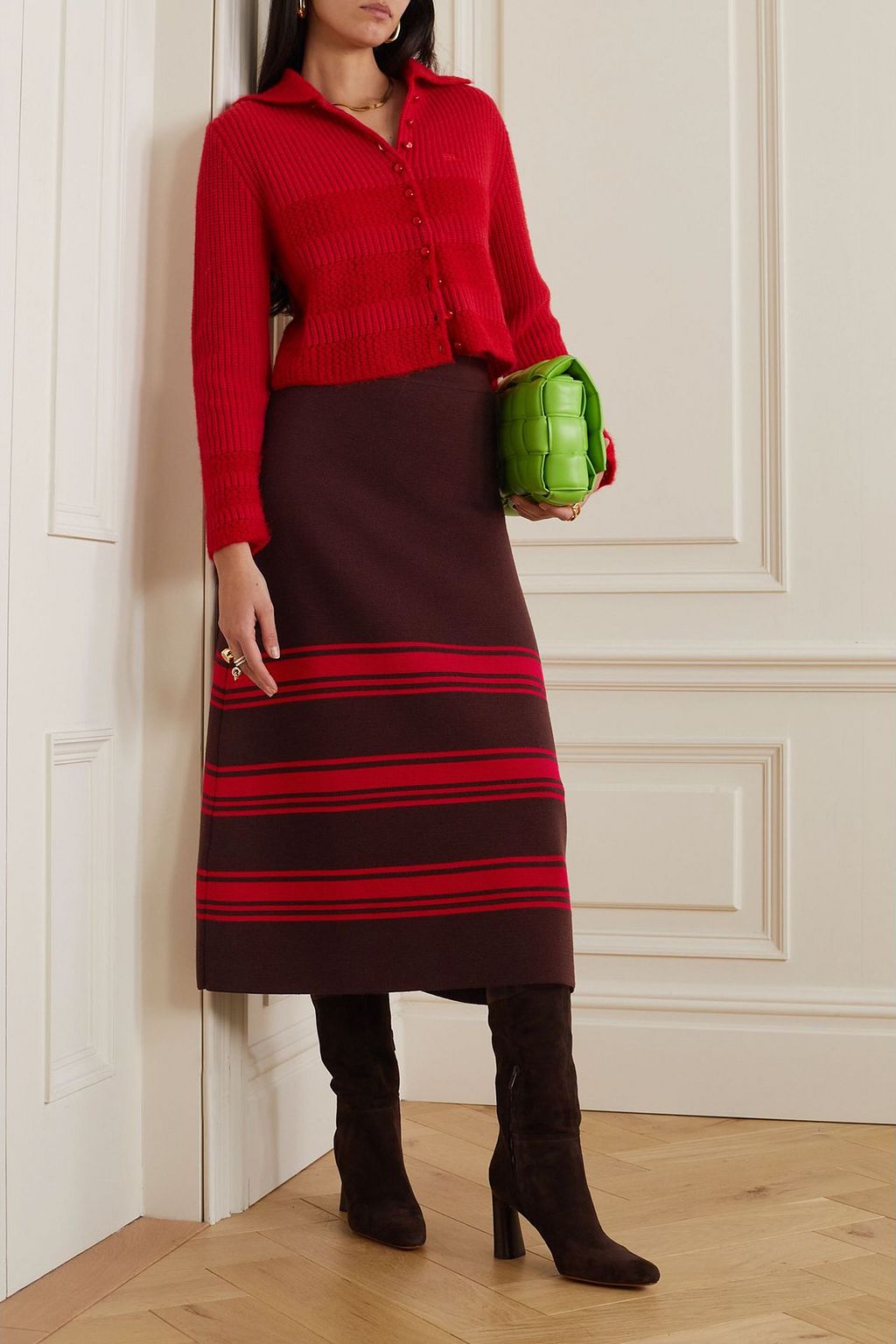 LA DOUBLEJ Tones striped merino wool midi skirt