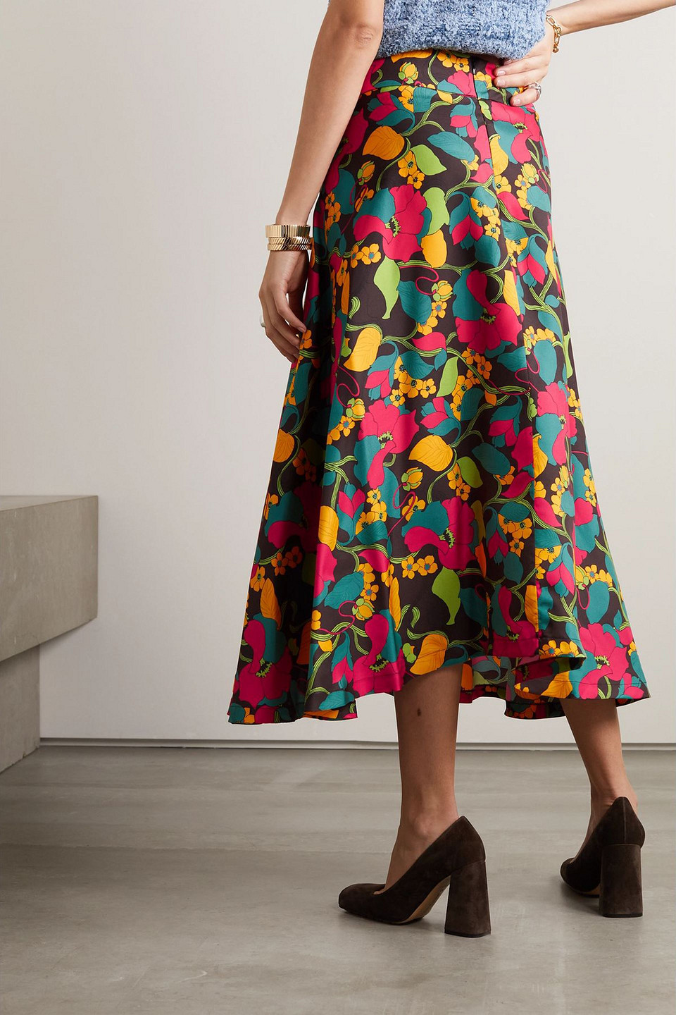 La Doublej Milano Asymmetric Printed Silk-twill Midi Skirt In Multi