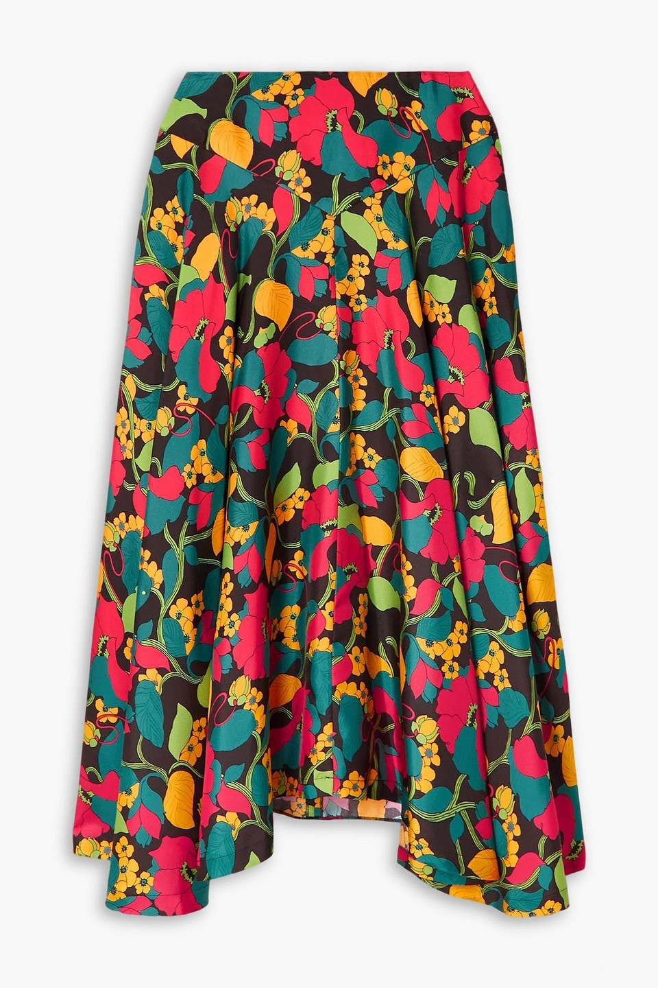 La Doublej Milano Asymmetric Printed Silk-twill Midi Skirt In Multi